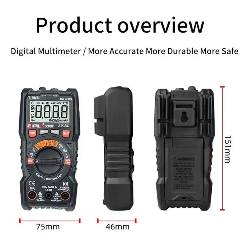 Multimeter AP13B AP13C Digital Mini Multimeter AC DC Voltage Ammeter Ohm NCV 6000 Counts TRMS Multi Tester