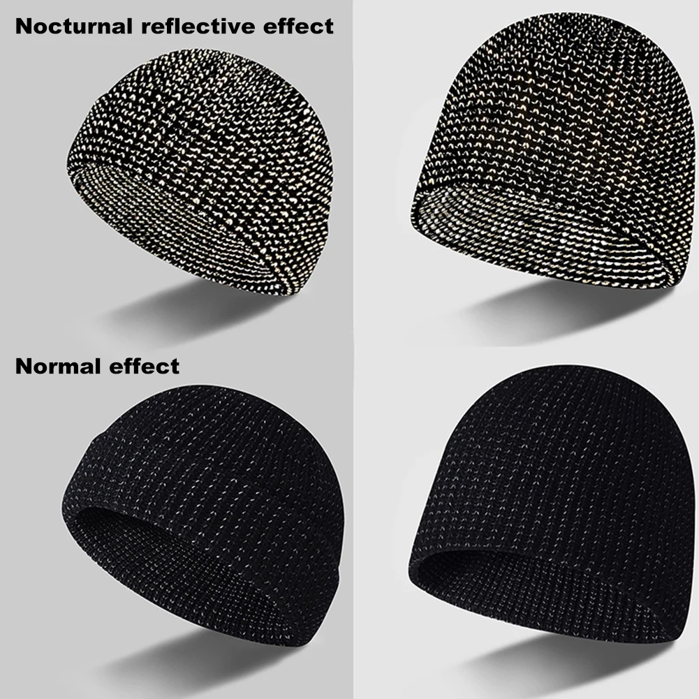 Unisex Winter Reflective Beanies High Visibility Noctilucent Reflective Knit Hat Safety Knitted Beanies for Women Men