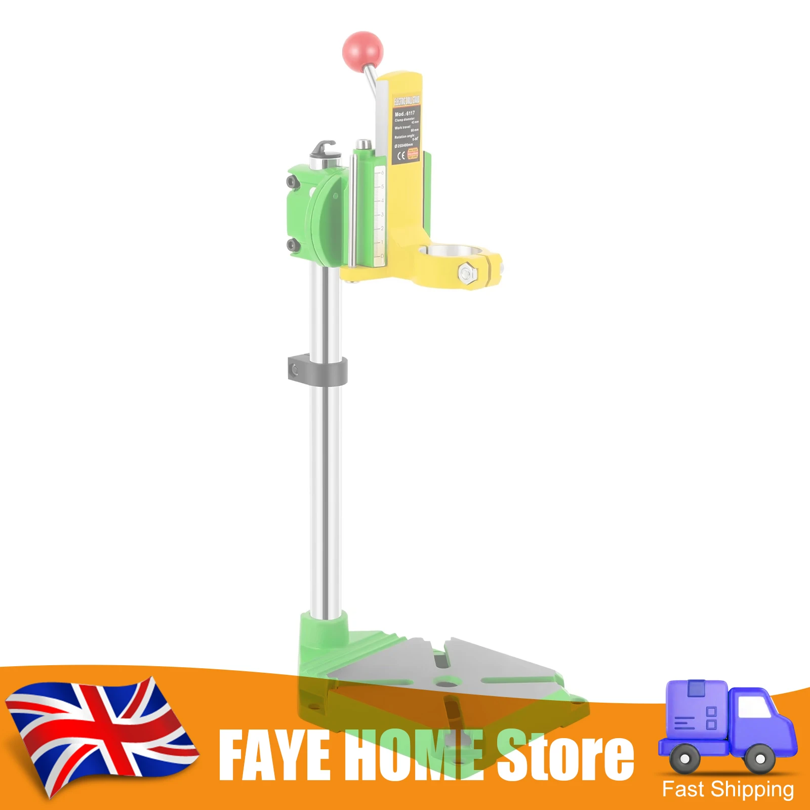 Hand Drill Bracket, 400mm Drill Press Stand, Durable Cast Iron & Coated Steel Frame, High Stability Drill Holder