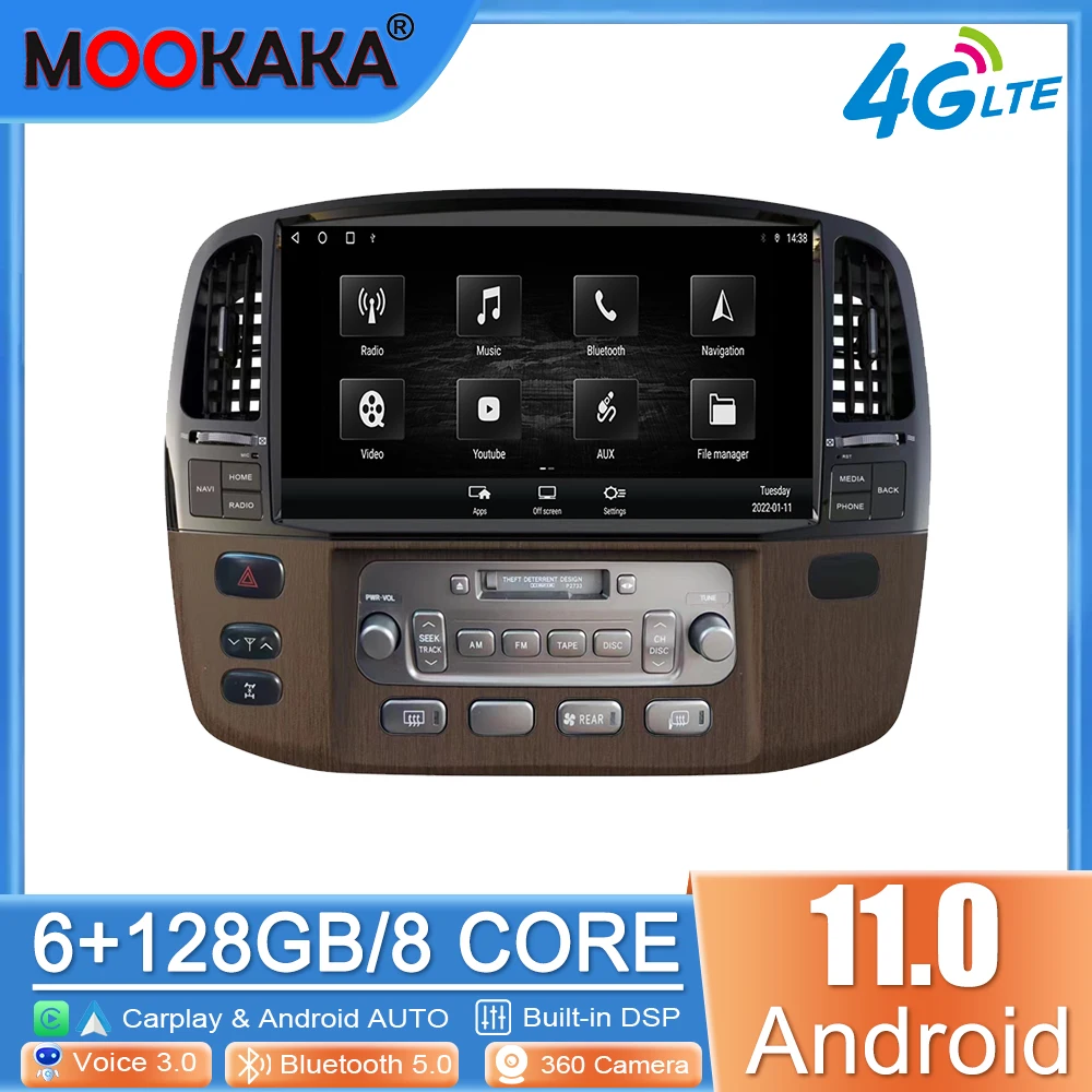 

6+128GB Android 11.0 Carplay For Lexus LX470 2004-2006 For Toyota Land Cruiser LC100 2003-2007 Multimedia Player GPS Navigation