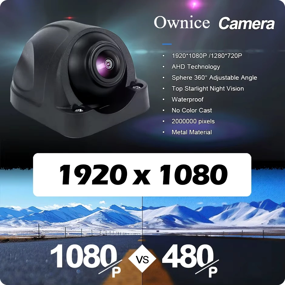 Ownice 1920*1080P AHD 후방 카메라 360 ° 조절 가능한 각도의 스타라이트 야간 투시 차량용 구형 카메라 (버스, 자동차, 트럭용)