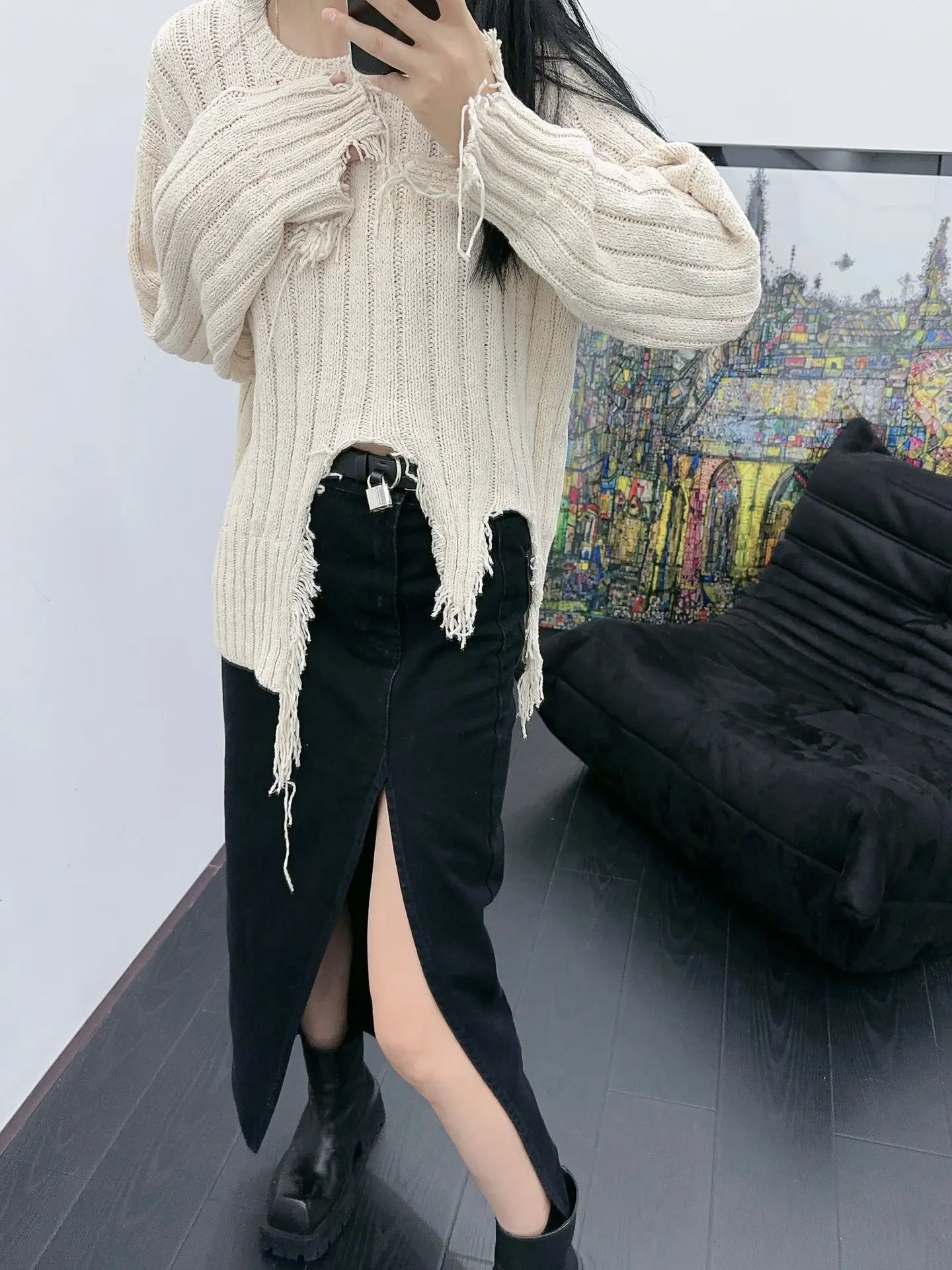 

2023 Autumn/Winter Fashion New Women's Clothing Slit Denim Skirt 0916