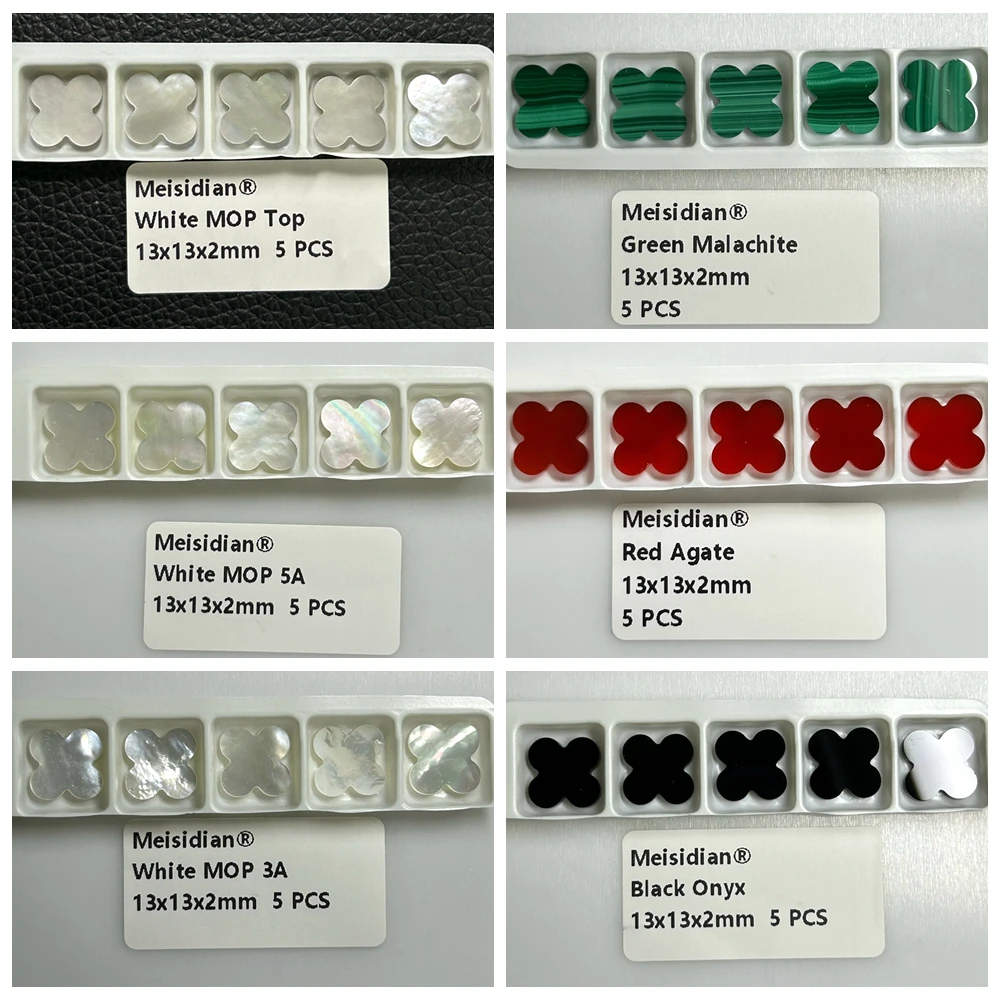 Meisidian Natural Green Malachite Red Agate 13x13x2mm Black Onyx Clover Stone 5