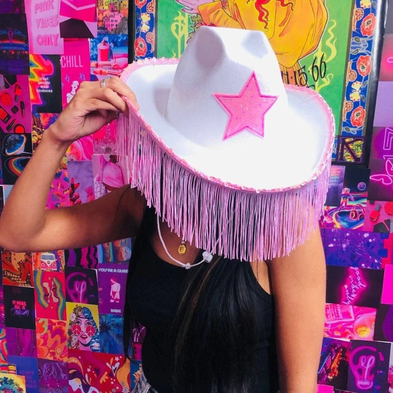 

Tassel Cowboy Hat Sequin Star Birthday Party Hat Cowgirl Hat Women Bridal Performance Hat For Adults Party Hat Cosplay