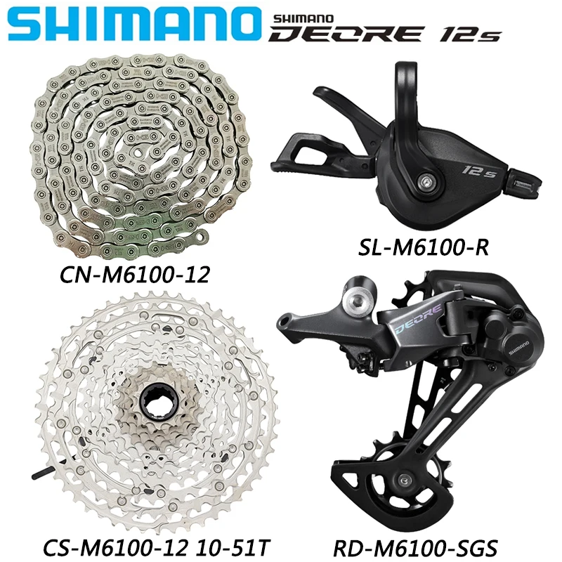 

Переключатель передач SHIMANO Deore M6100, задний переключатель передач для горного велосипеда, 1x1, 2 скорости, M6100, цепь KMC X12, кассета 10-51T, комплект для велосипеда