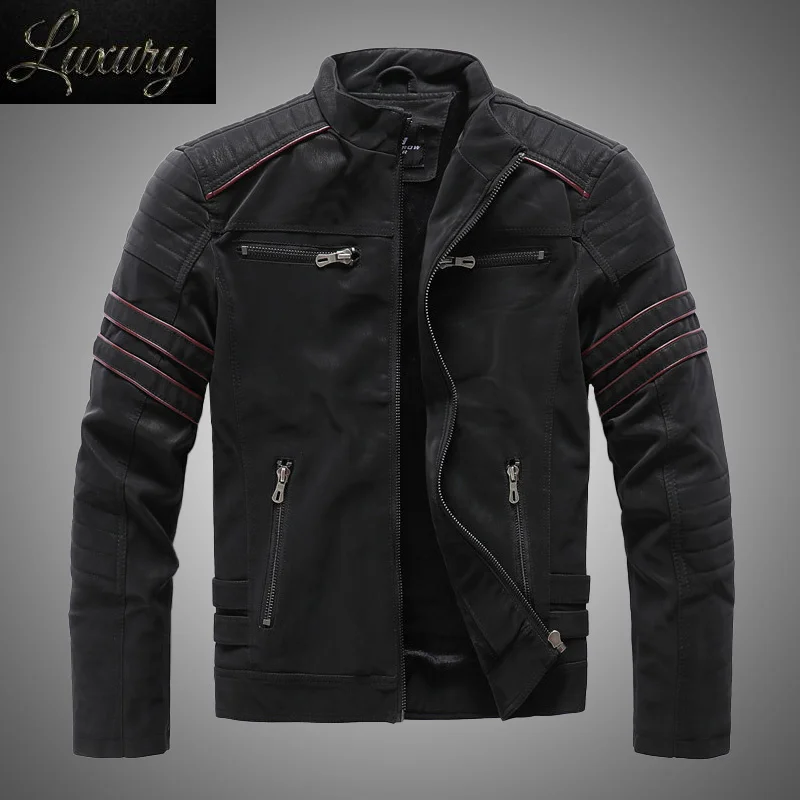 

2023 Men Winter Brand Leather Jacket Casual Motorcycle Inner Fleece PU Coat Faux Jackets Mens Clothing Streetwear
