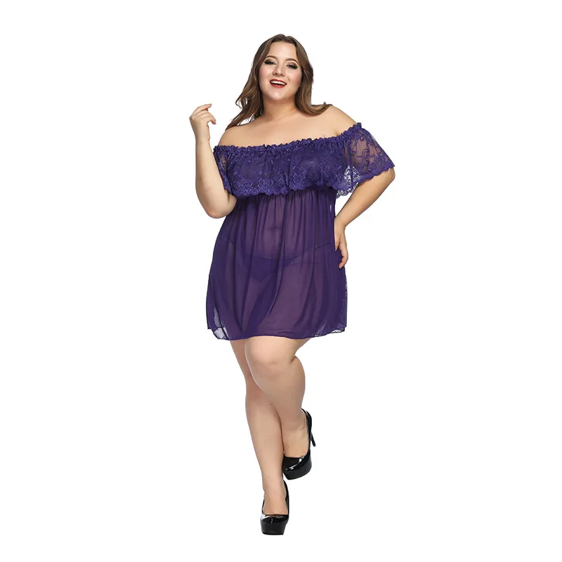 

Women's Pajamas Sexy Lace Inner Perspective Sexy Transparent Temptation Large Size Lace Pajamas Shoulder Nightgown