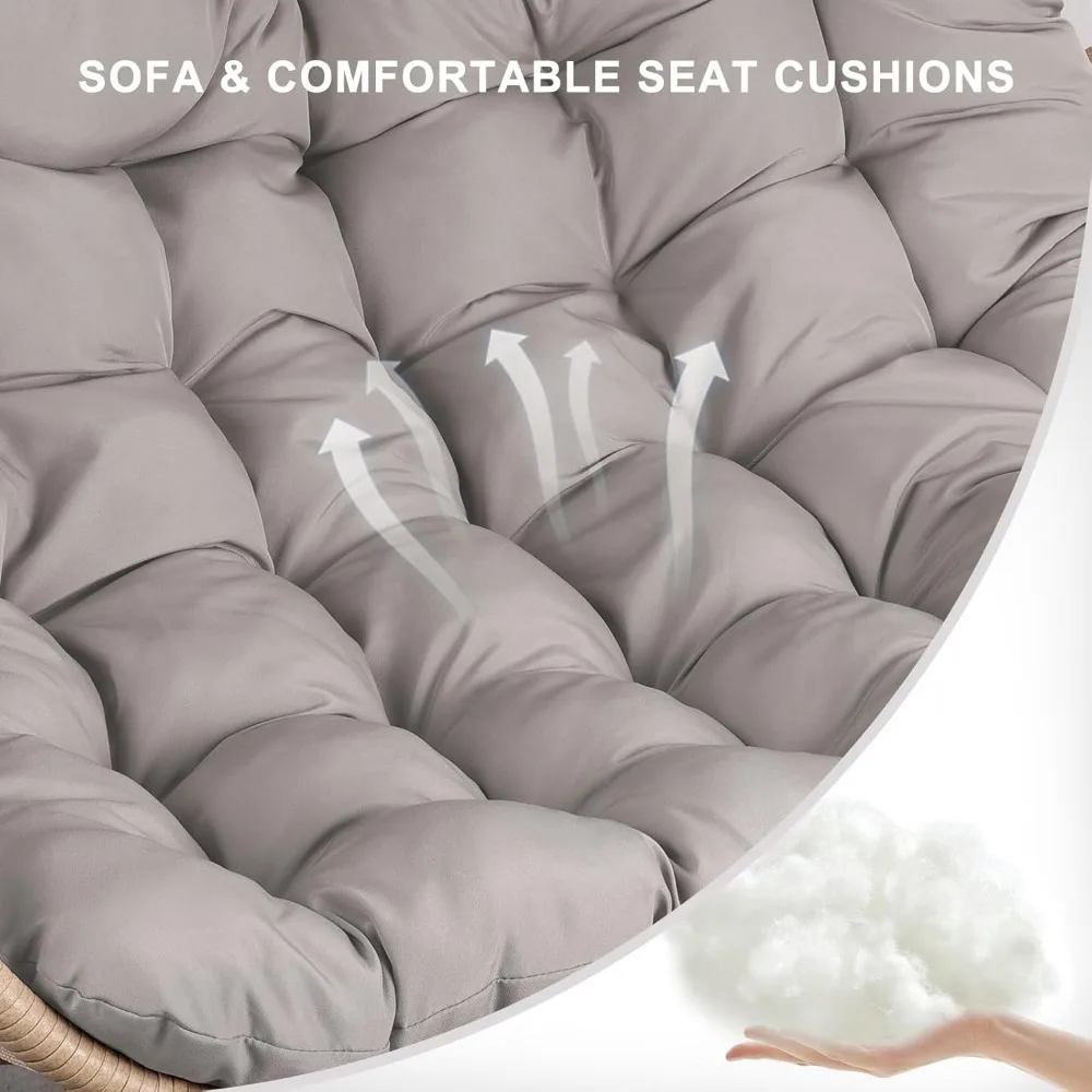 Outdoor Egg Swing Chair with Stand, 2 Person Patio Swing Chairs with Thick Cushions and Pillows,  for Indoor Bedroom 6