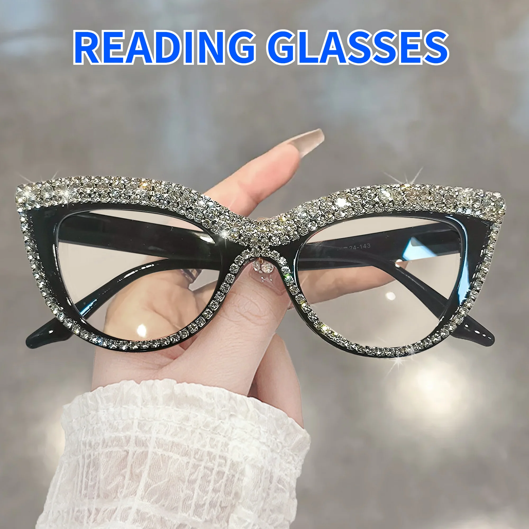 Rhinestone Trendy Reading Glasses for Women Retro Square Cute