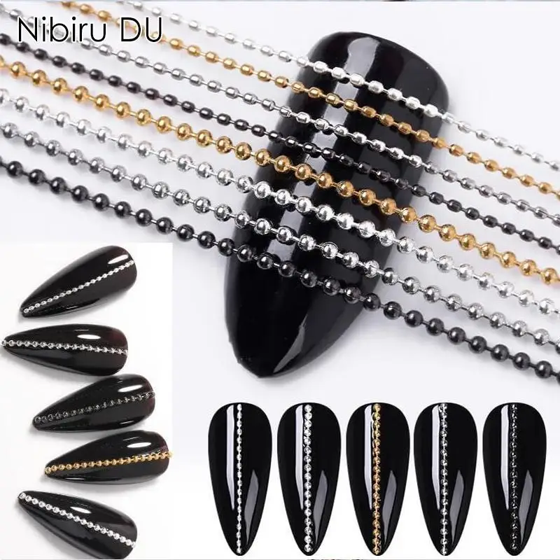 3D Metal Nail Charms Nail Art Decoration Gold Sliver Punk Studs Chains Decoration Nails Ball Jewelry Manicure Accessories