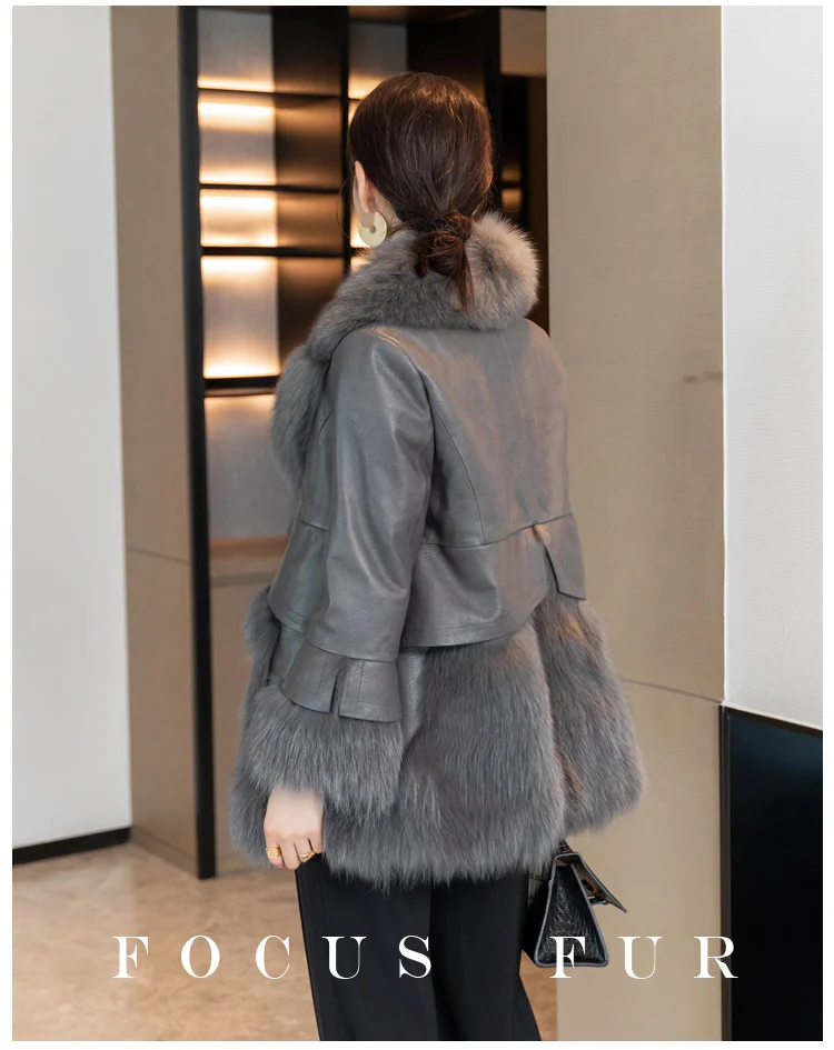 2025 Natural fox fur coat women's genuine sheepskin leather