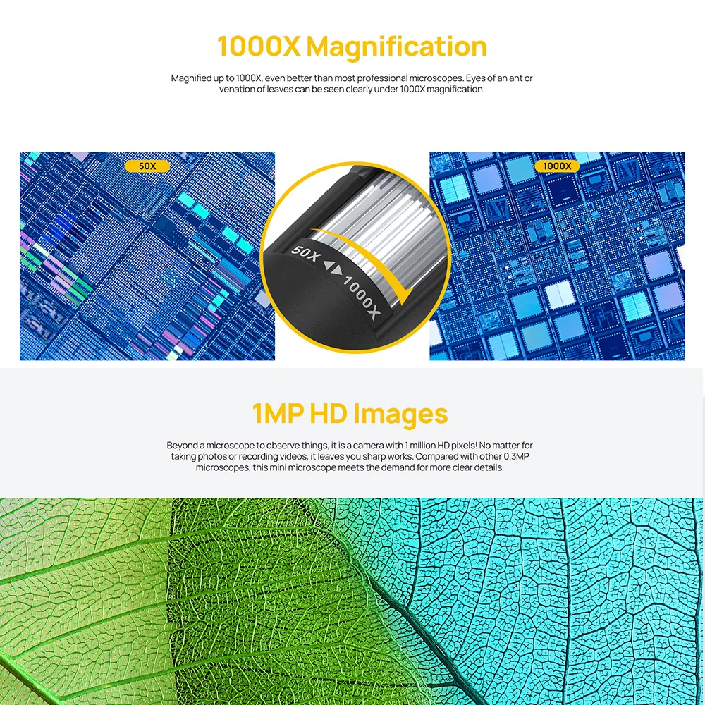 Ulefone 1000X Digital Microscope Camera 8 Adjustable LED Lights For Power Armor 18T , Power Armor 19，Power Armor 13，Armor 16 Pro