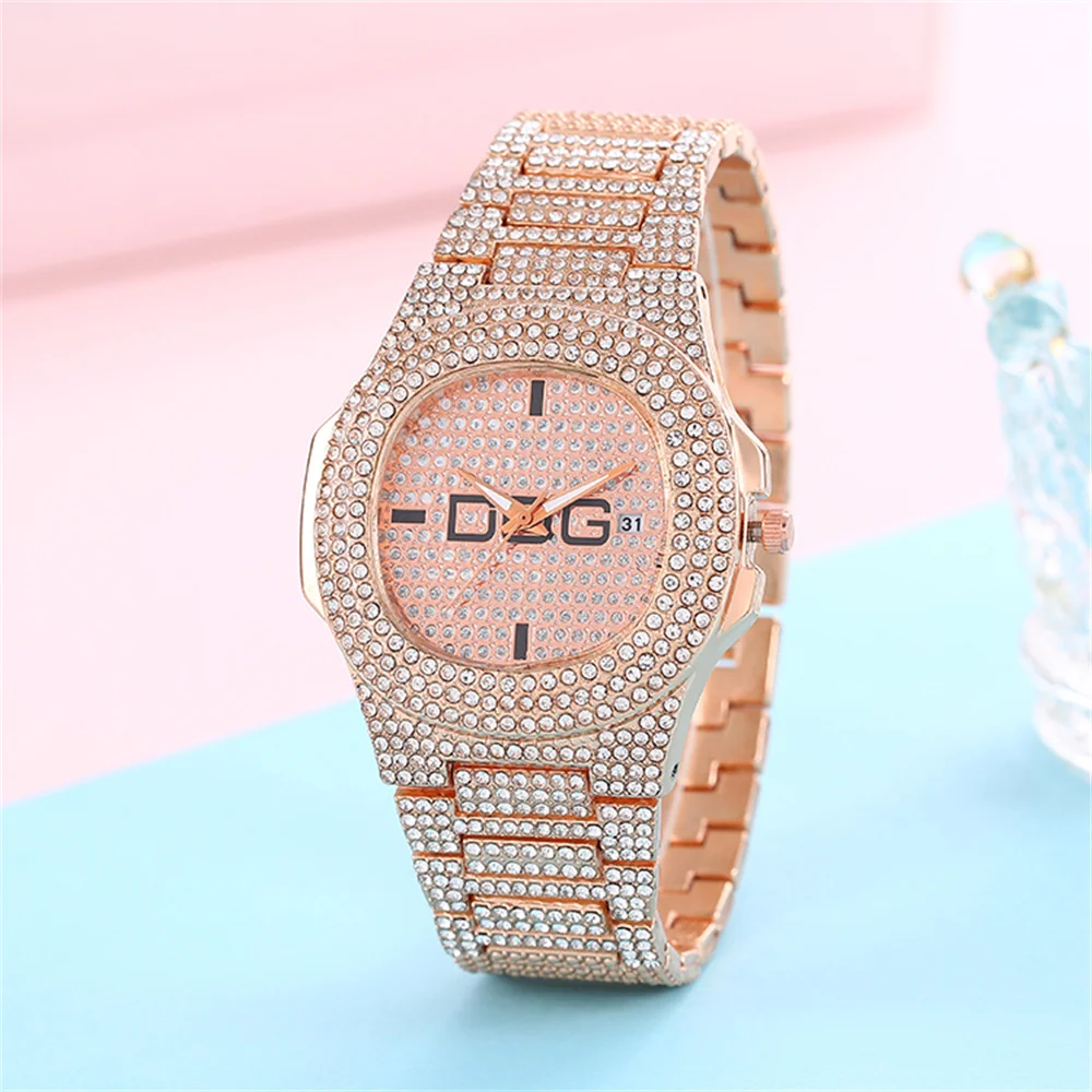 Man's Watch Luxury Full Star Diamonds Calendar Quartz Watches Fashion Rose Gold Stainless Steel Male Hip Hop Large Dial Clock 2