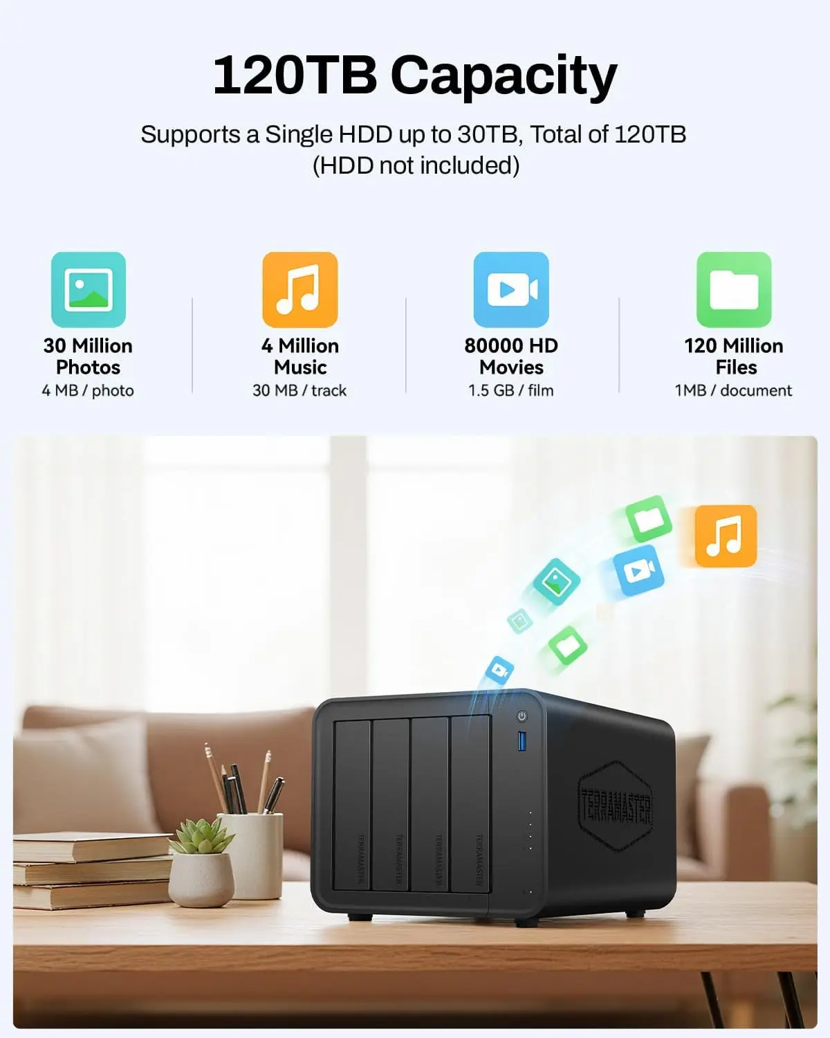 TERRAMASTER F4-425 4베이 NAS 스토리지 네트워크 인텔 x86 쿼드코어 CPU 내장 스토리지 (디스크 미포함)