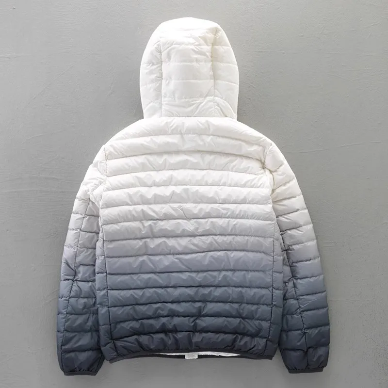 Top Grade Gradient Color Men's Hooded Puffer Jackets New Winter 90% White Duck Down Men Ultra Lightweight Warm Down Coats