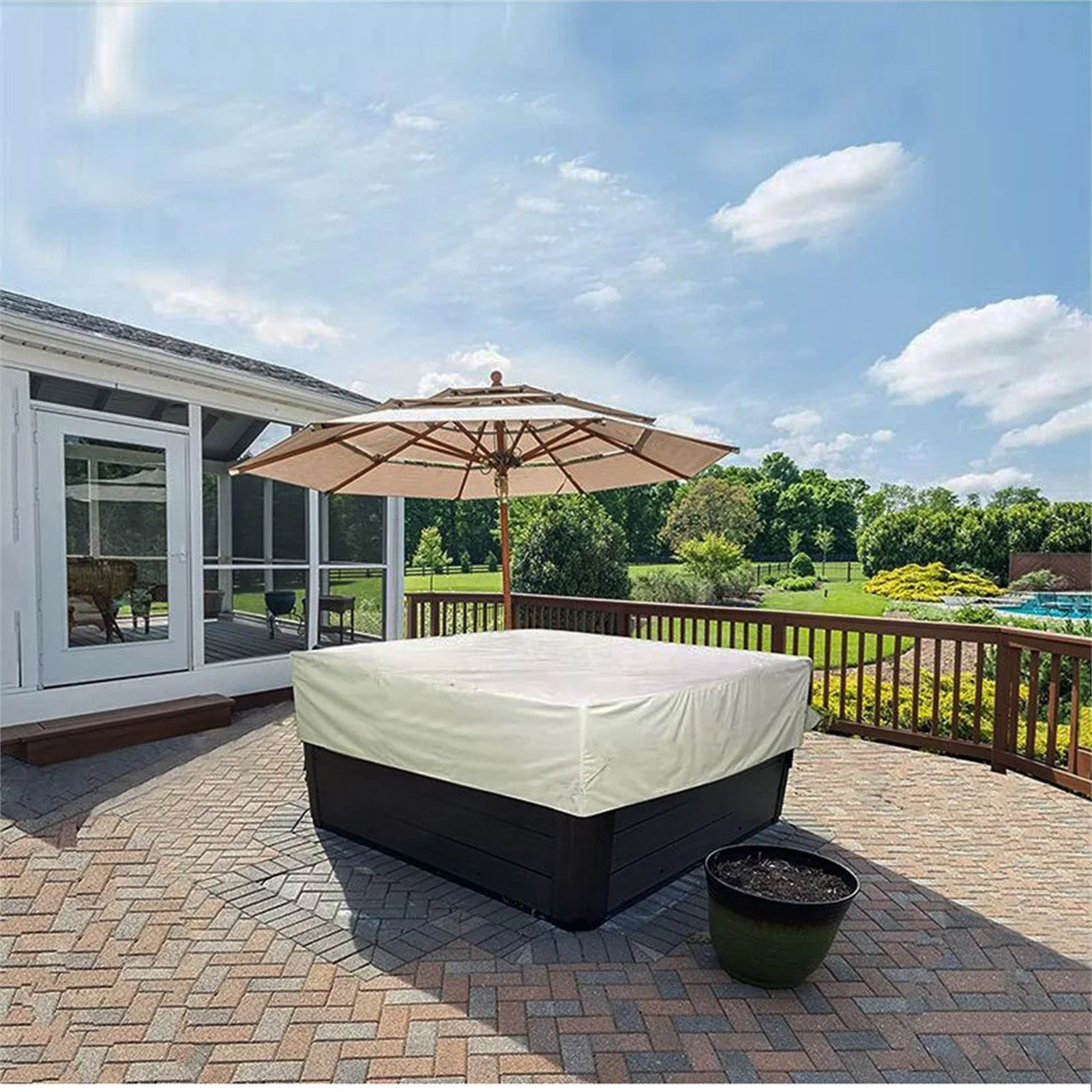 Square Hot Tub Cover Polyester Taffeta Waterproof Anti-UV Dustproof Outdoor SPA Cover Protector Patio Furniture Slipcover