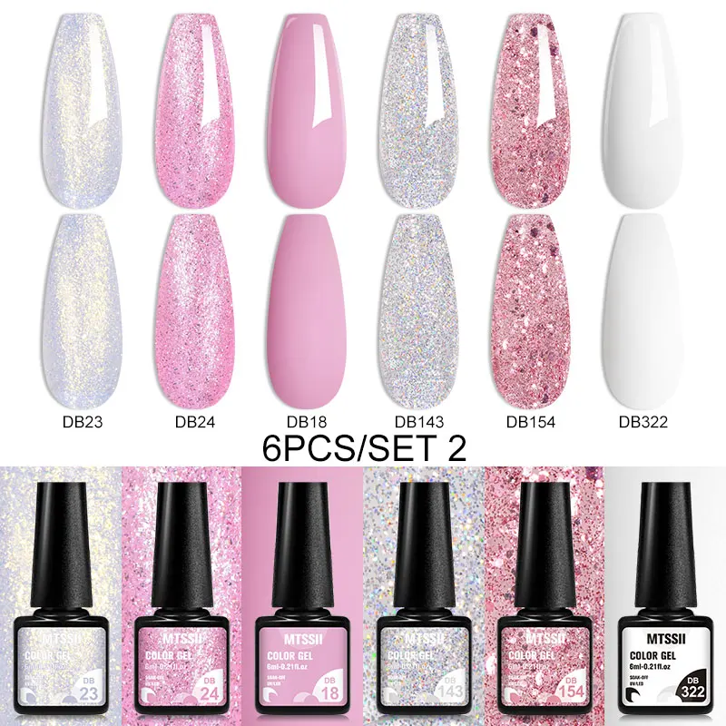 6PCS White Glitter Nail Polish Gel Set Popular Colors Autumn Semi Permanent Soak Off UV Nail Art Manicure Varnish Supplies Kit 2
