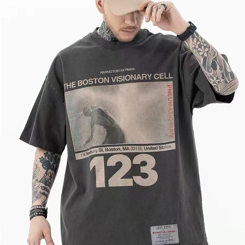 

Washed RRR123 Gray T-shirt Shiny Light Retro Tee Summer Loose Casual Mens Womens Short Sleeve T-shirt Tops