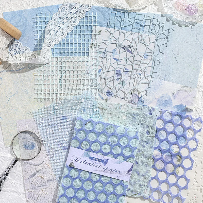 15 pcs Vintage Mixed Materials Lace paper Decor Scrapbook Materials DIY Photo Album Collage Journal Creative Stationery Supplies 4