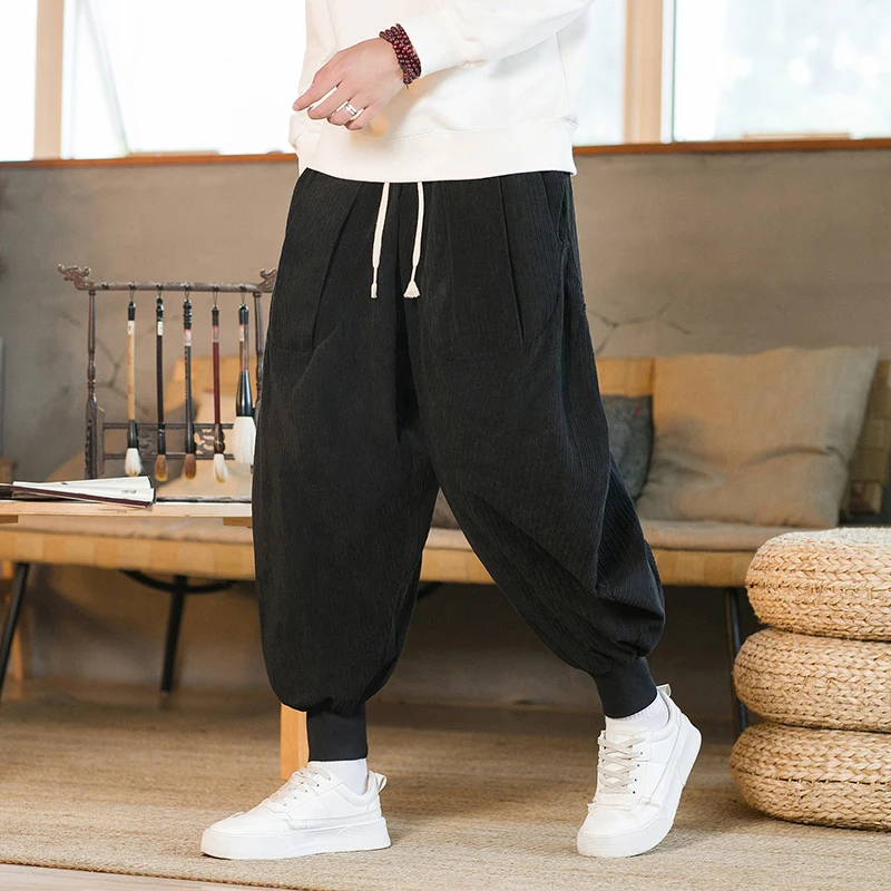 Corduroy Harem Pants Men Wide Leg Jogging Pants Men Harajuku Style Sweatpants Male Casual Trousers Vintage New Streetwear