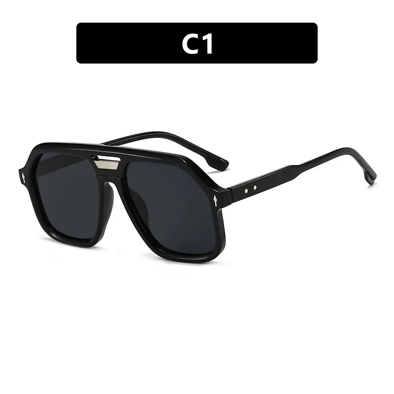 Vintage-Inspired Oversized Square Sunglasses with Rivet Accents and UV400 Protection