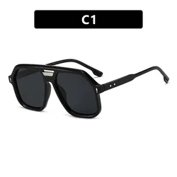 Vintage - Inspired Oversized Square Sunglasses with Rivet Accents and UV400 Protection (Black)
