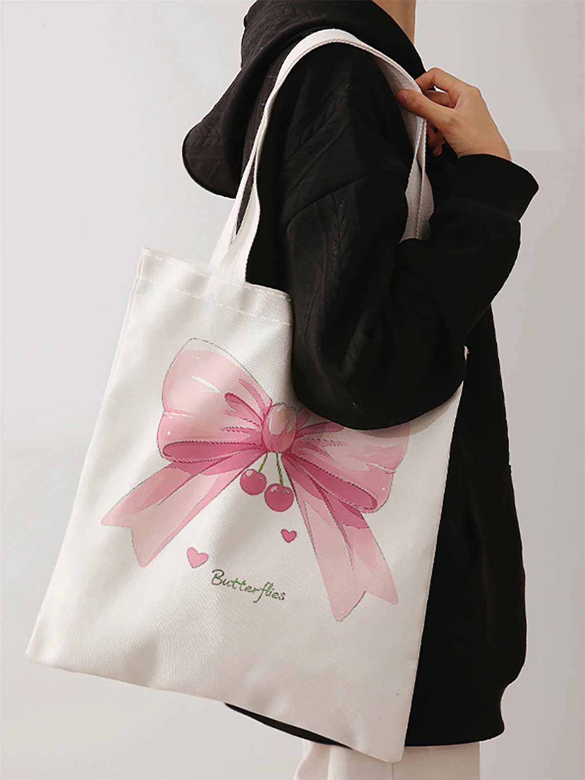 Bow pattern printed casual handbag, reusable fashionable backpack, multifunctional handbag, canvas shopping bag