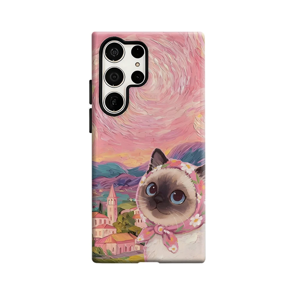 Starry Night Siamese Cat Shockproof Phone Case - Double Layer Tough Back Cover
