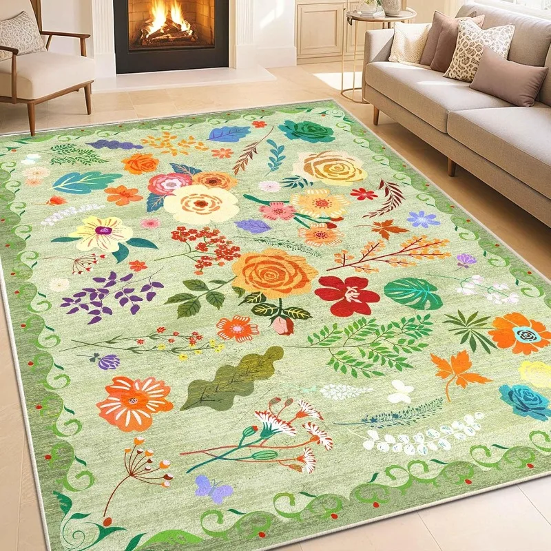 Floral Pattern Living Room Carpets Retro Creative Design Bedroom Plush Rugs Foldable Machine Washable Non-Slip cloakroom Mats 러그