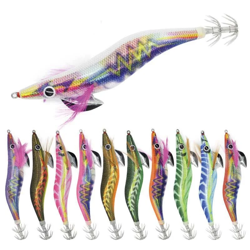 10g/15g/19g Leucht Tintenfisch Haken Angeln Locken Octopus Tintenfisch Künstliche Harten Köder 3D AUGE holz Garnelen für Salzwasser Freshwat