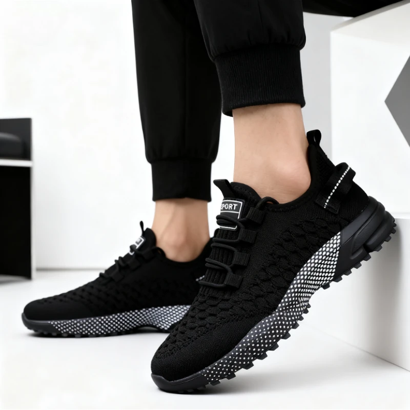 Men's Shoes 2025 Hot Sale Yellow Knit Sport Sneakers Lightweight Mesh Non-Slip Casual Trainers Comfortable Outdoor Running Shoes
