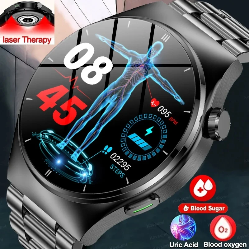 2024 Nuovo Trattamento Laser Tre High Smart Watch Men Heart Rate Blood Sugar Bluetooth Call Sport Tracker Smartwatch Per Huawei