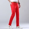 Fashion Straight Stretch Denim Pants Solid New Men's Slim Jeans Solid Yellow Red Green Blue Business Casual Classic Trousers 4