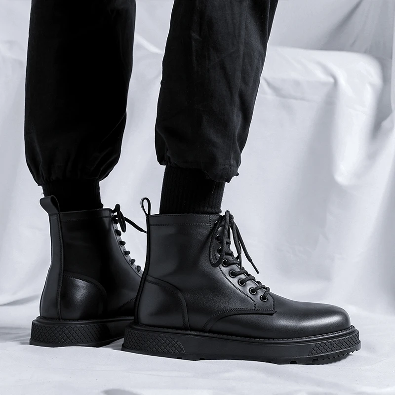 AIYUQI Men Ankle Boots Fashion 2023 Autumn New Lace-up Platform Men Motorcycle Boots Casual Non-slip Chelsea Boots Men