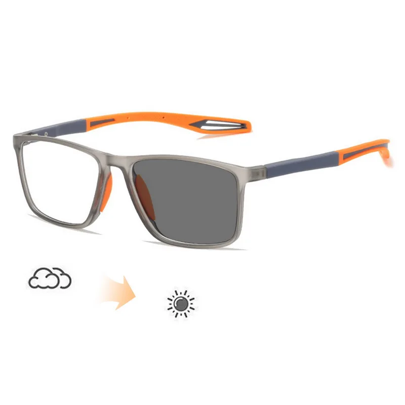 Anti Blue Light Myopia Glasses Finished Photochromic TR90 Silicone Sport Myopia Glasses Optical Short Sight Eyeglasses Diopter 4
