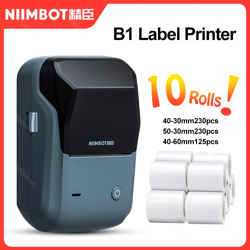 Niimbot 열전사 블루투스 무선 미니 모바일 라벨 스티커 메이커, 공식 화이트 라벨 용지 롤, B1 프린터, 10 롤, B21 
