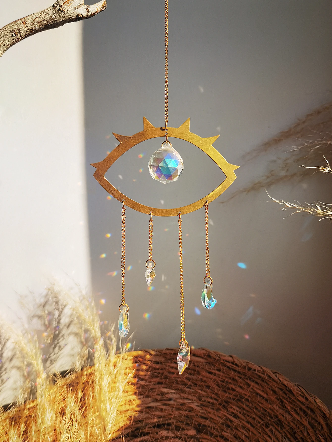 Golden Evil Eye Sun Catcher Prism Crystal Suncatcher Rainbow Maker Garden Hanging Crystals Pendant Wind Chimes Outdoor Decor