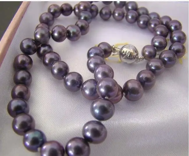 8-9mm AAA+ Akoya Purple Blue Pearl Necklace Handmade