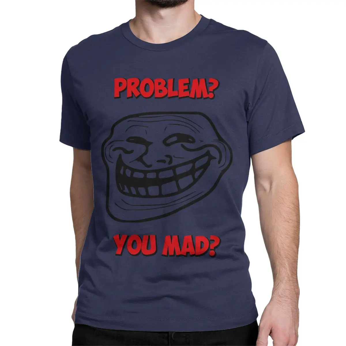 thumbnail image 1 of Camiseta de algodón para hombre, con cuello redondo, manga corta, con texto "U Mad Bro Problem Troll Rage Face Comic Trollfac", 1 of 7