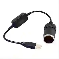 Universal USB to Cigarette Lighter Adapter - 5V/2A Power Converter (Black)