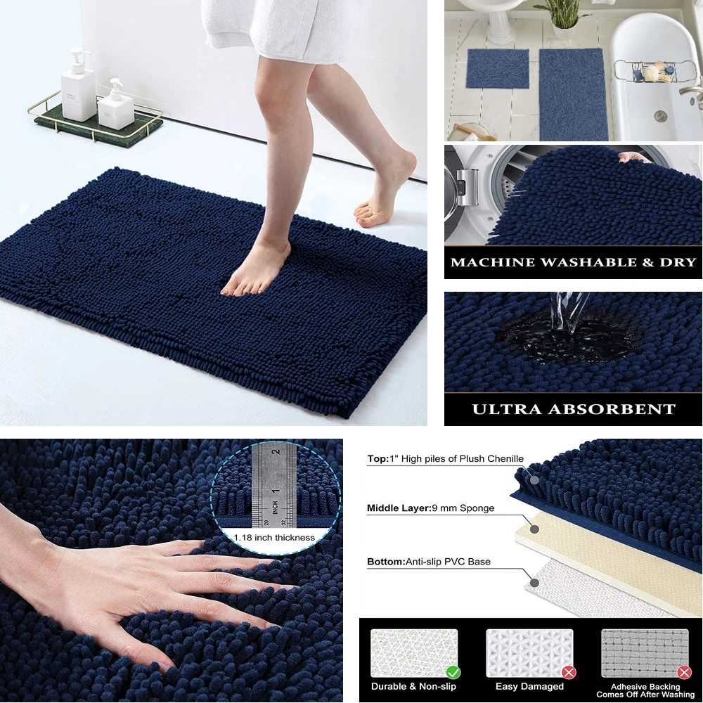 Inyahome Chenille Striped Bathroom Rug Mat Extra Thick And Absorbent Bath  Rugs Non-slip Soft Plush Shaggy Bath Carpet Indoor - Bath Mats - AliExpress