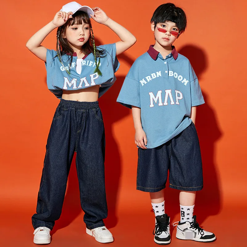 

Hip Hop Dance Clothing Jazz Street Wear Set Net Tshirt Blue Pants Girls Performance Costumes Rave Festival Ballroom Clothes