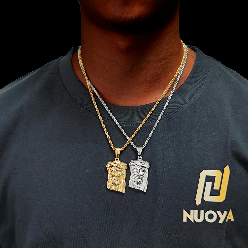 Tarnish Free Jesus Piece Necklace Hiphop Fashion Jewelry Hamsa BrassJesus Head Face Charm Religious Pendant Necklace
