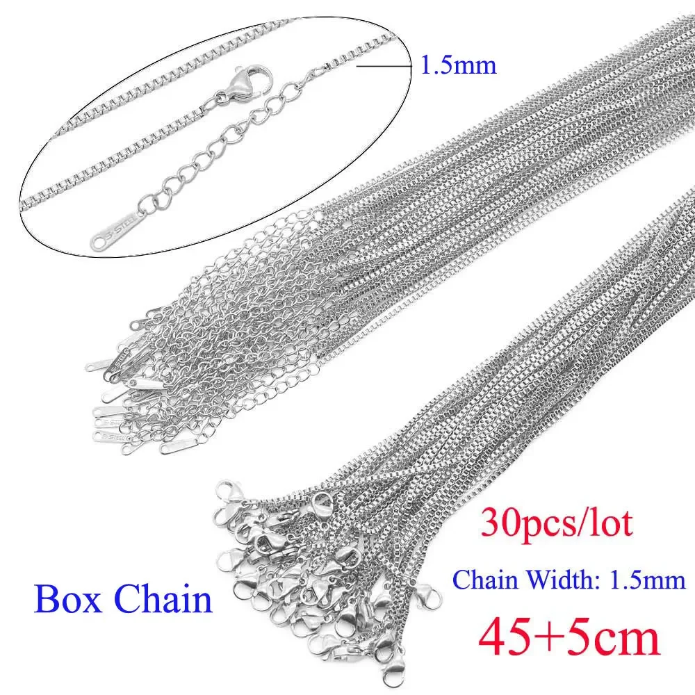 30 sztuk/partia luzem hurtownie 304 pudełko ze stali nierdzewnej łańcuszek naszyjnik dla DIY tworzenia biżuterii 45 + 5cm pudełko Fiago wąż krawężnik łańcuszek