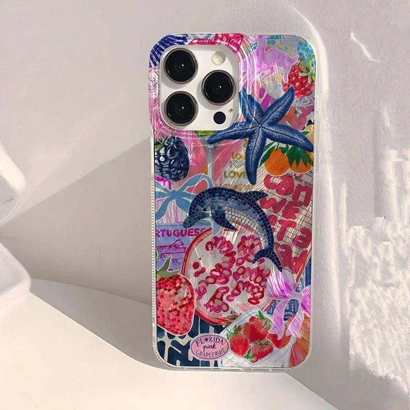 Luxury Ocean-Inspired Starfish & Whale Feather Texture Phone Case