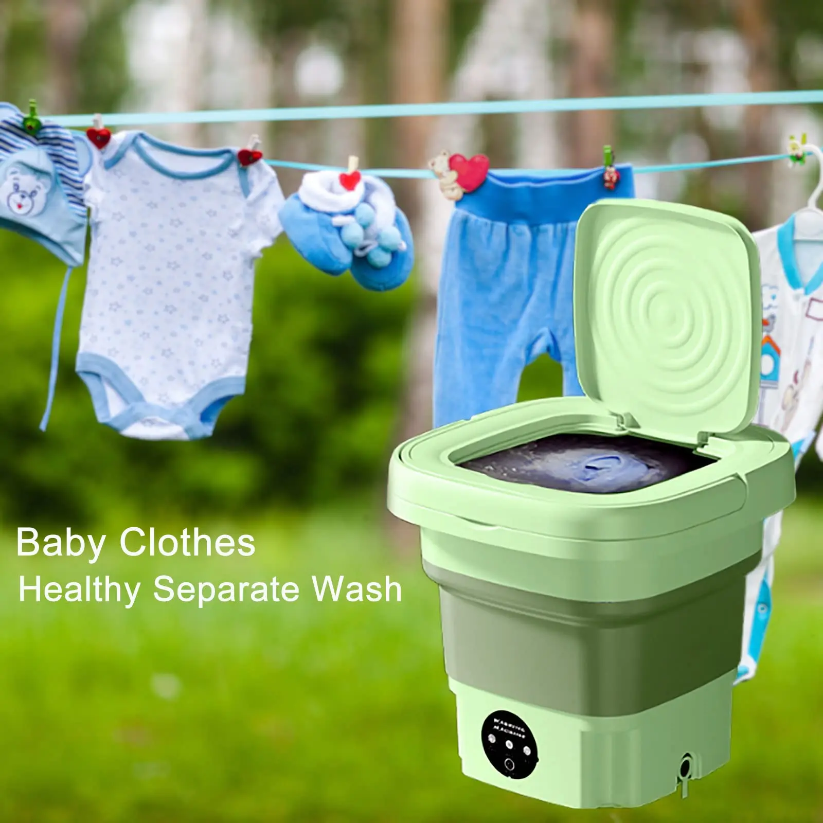  Foldable Washing Machine,High Capacity Mini Washer with 3 Modes  Deep Cleaning Half Automatic Washt,Portable Washing Machine with Soft Spin  Dry for Socks,Baby Clothes,Towels,Delicate Items(Green (with hanger)) :  Appliances
