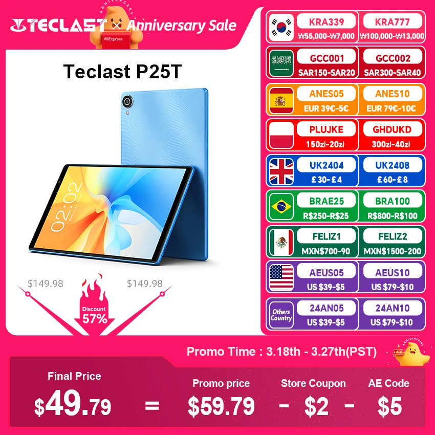 

Teclast P25T 2023 Планшет Android 12 10,1 дюйма IPS 1280x800 4 ГБ ОЗУ 64 ГБ ПЗУ 2,4 ГБ + 5 ГБ Wi-Fi 6 BT 5.0 Type-C Две камеры