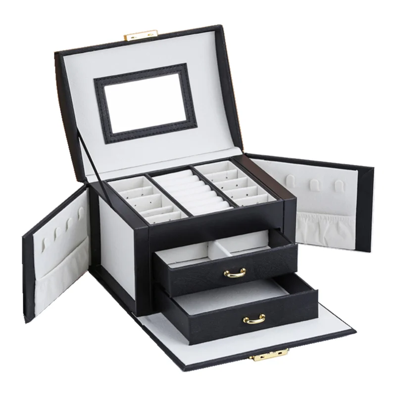 HighQuality3LayersSimpleLeatherJewelryBoxGenerousAndPortable