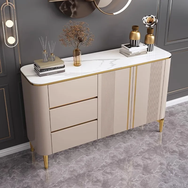 Light Luxury Dining Sideboard Storage Cabinet Living Room Entryway Cabinet Modern Simple Dining Room Marble Side Table
