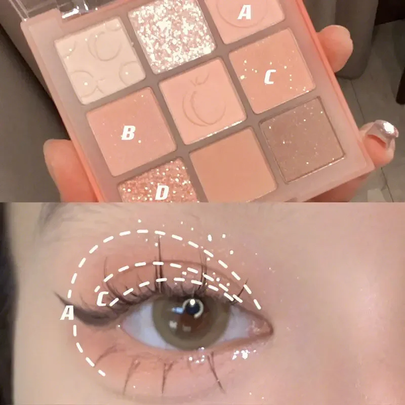 Cream Peach Eyeshadow Palette Sequins Pearlescent Eye Contour Glitter Pigment Shadow Pallete Cute Makeup Beauty Cosmetics eye shadow eye shadow plate